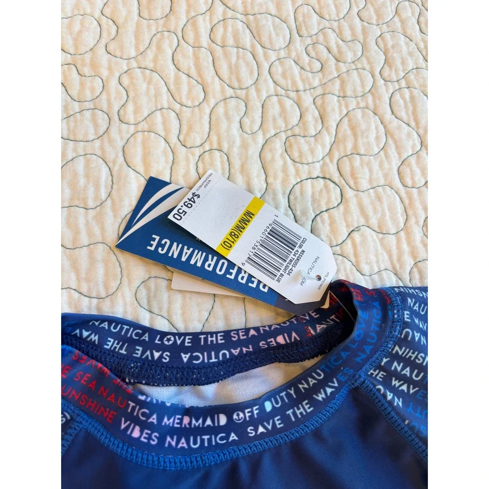 Nautica Girls Rash Guard Medium 8/10 Twilight Blue Long Sleeve‎ Swim Top Cropped